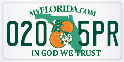 FL license plate 0205PR