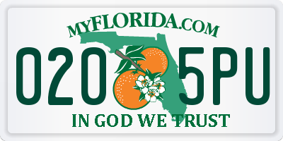 FL license plate 0205PU