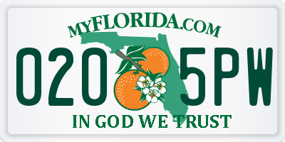 FL license plate 0205PW