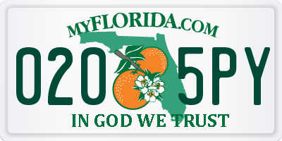 FL license plate 0205PY