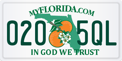 FL license plate 0205QL
