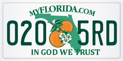 FL license plate 0205RD