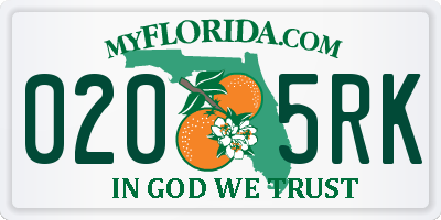FL license plate 0205RK