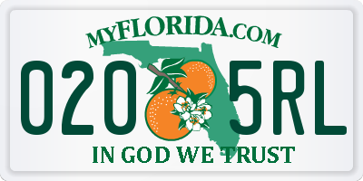 FL license plate 0205RL