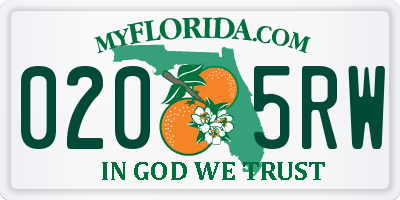 FL license plate 0205RW