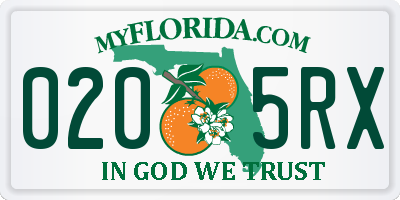 FL license plate 0205RX