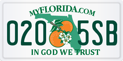 FL license plate 0205SB
