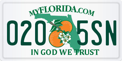 FL license plate 0205SN