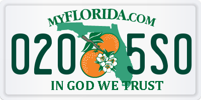 FL license plate 0205SO