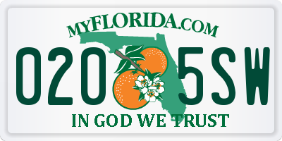 FL license plate 0205SW