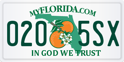 FL license plate 0205SX