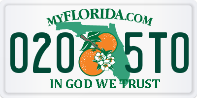 FL license plate 0205TO