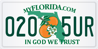 FL license plate 0205UR