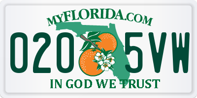 FL license plate 0205VW