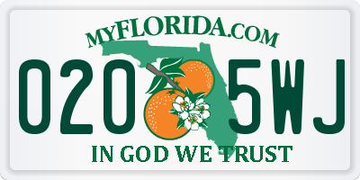 FL license plate 0205WJ