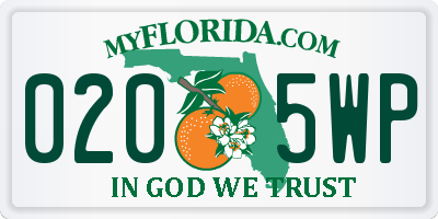 FL license plate 0205WP