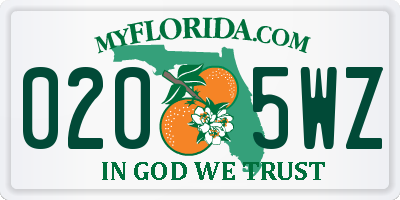 FL license plate 0205WZ