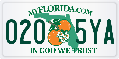 FL license plate 0205YA