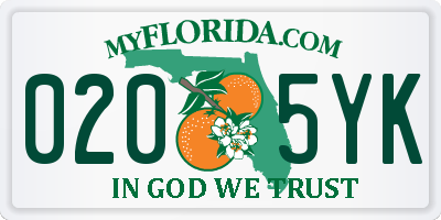 FL license plate 0205YK