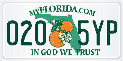 FL license plate 0205YP