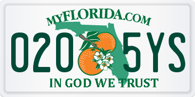 FL license plate 0205YS