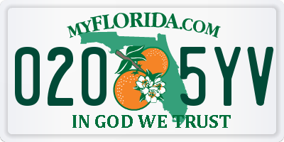 FL license plate 0205YV