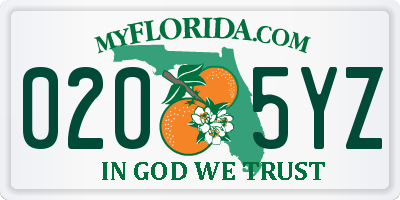 FL license plate 0205YZ