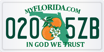 FL license plate 0205ZB