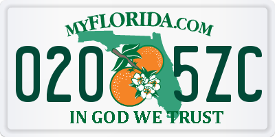 FL license plate 0205ZC