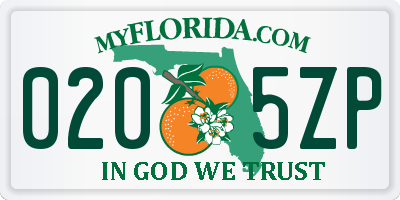 FL license plate 0205ZP