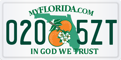 FL license plate 0205ZT