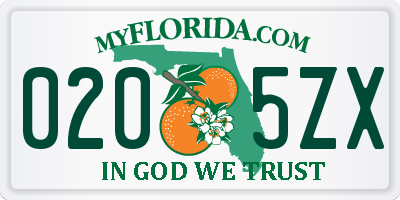 FL license plate 0205ZX