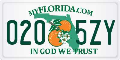 FL license plate 0205ZY