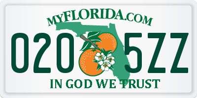 FL license plate 0205ZZ