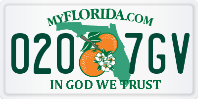 FL license plate 0207GV