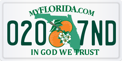 FL license plate 0207ND