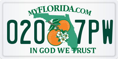 FL license plate 0207PW
