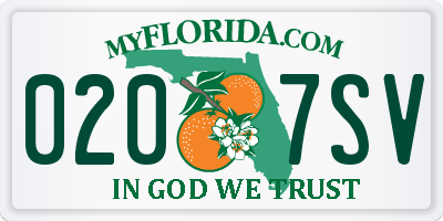 FL license plate 0207SV