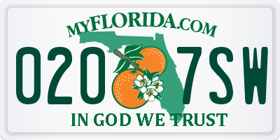 FL license plate 0207SW