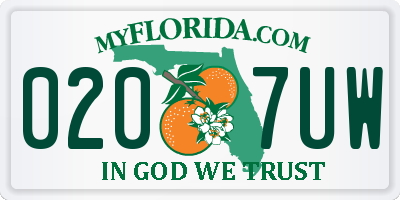 FL license plate 0207UW