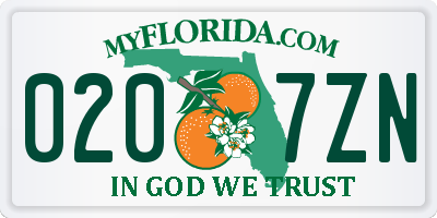 FL license plate 0207ZN