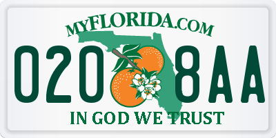 FL license plate 0208AA