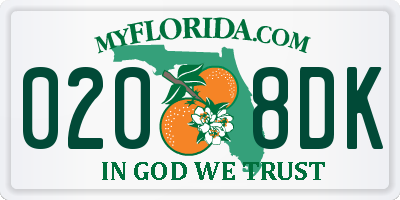 FL license plate 0208DK