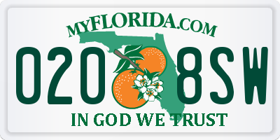 FL license plate 0208SW