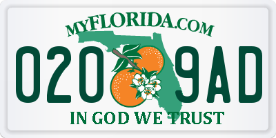 FL license plate 0209AD
