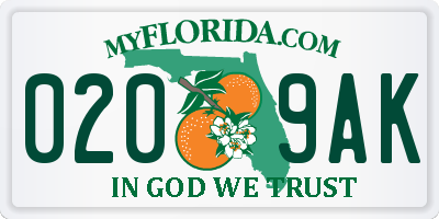FL license plate 0209AK