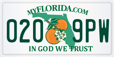 FL license plate 0209PW