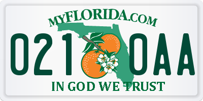 FL license plate 0210AA
