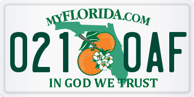 FL license plate 0210AF