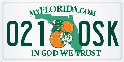 FL license plate 0210SK